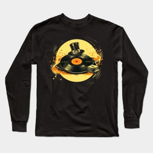 Top Hat And a Vinyl Record Classic Music Long Sleeve T-Shirt